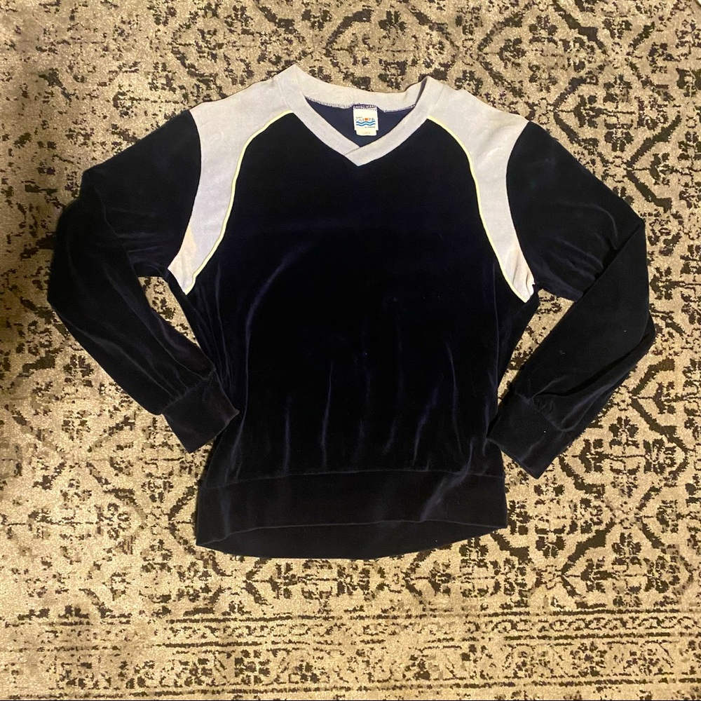 Vintage cotton poly dark blue and grey sweater JC Penny 70s size Woman’s Large